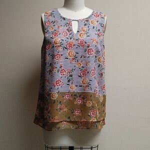 Cabi Chiffon Summer Top Stripes & Flowers Size Medium